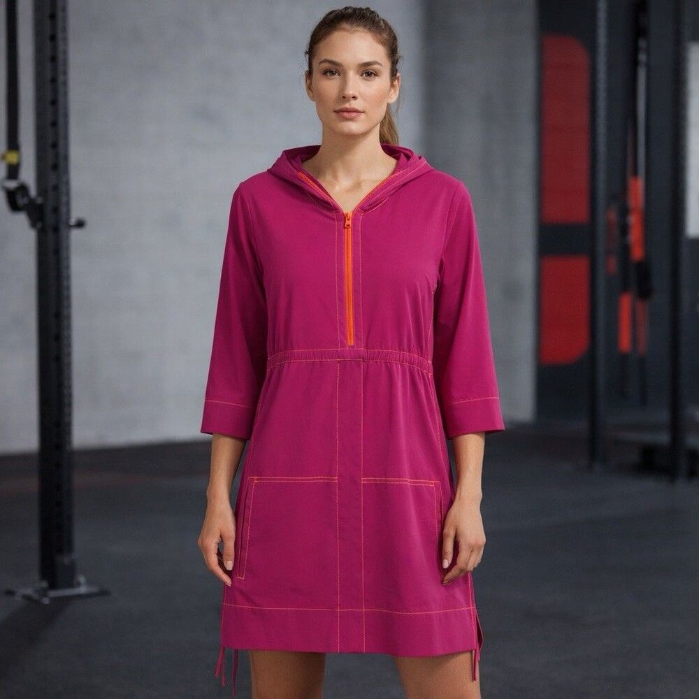Title Nine Womens Hooded Athletic Performance Dress Size M Pink Half Zip